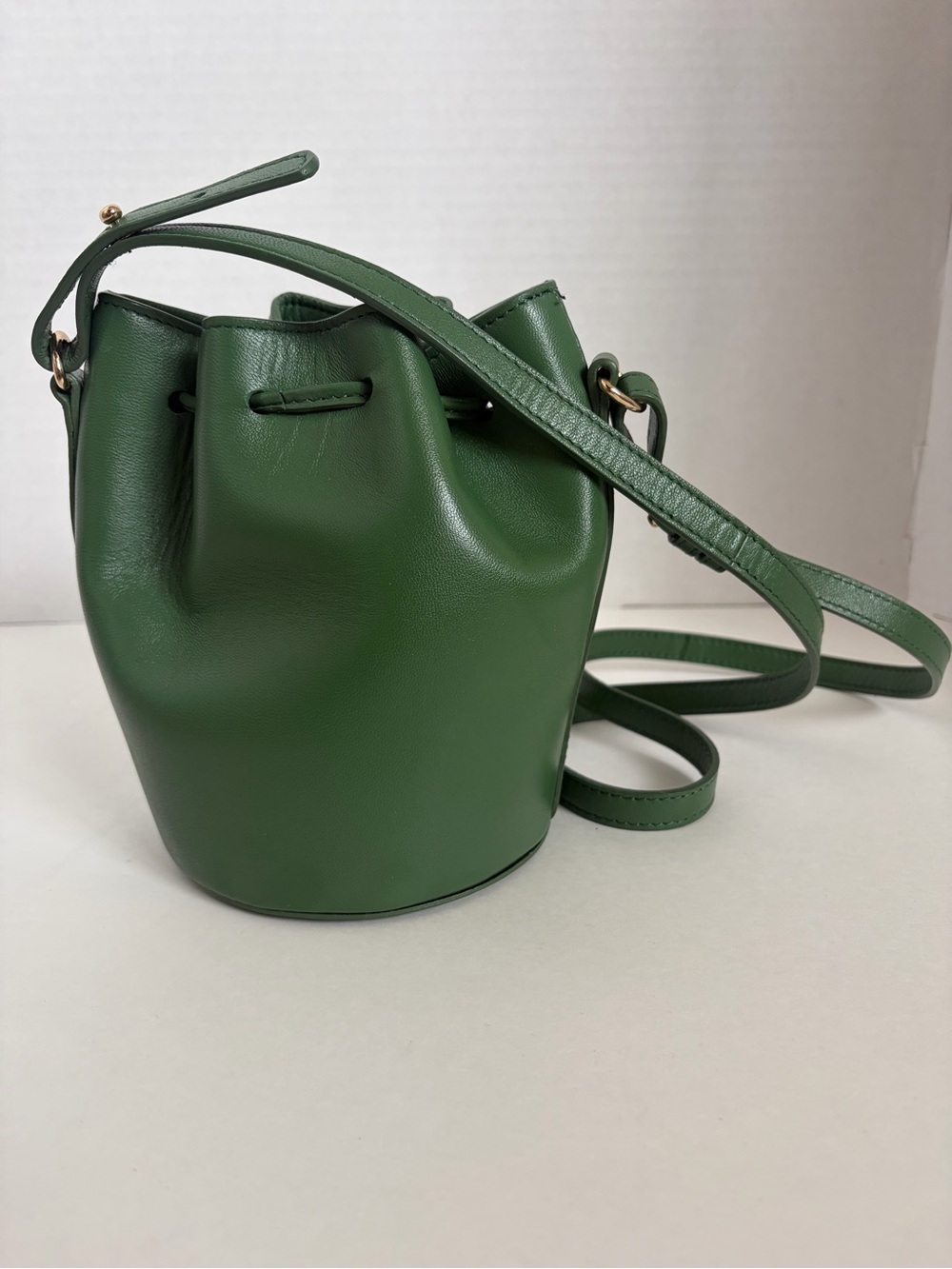 Sezane Nano Farrow Bucket Bag Crossbody Purse Mini Handbag Smooth Leather Green - Picture 8 of 13